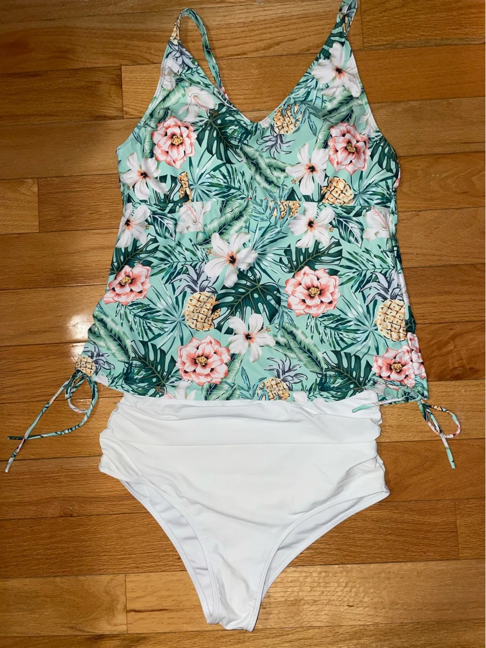 🍍Tropical Floral Tankini Set - Mint Green & White